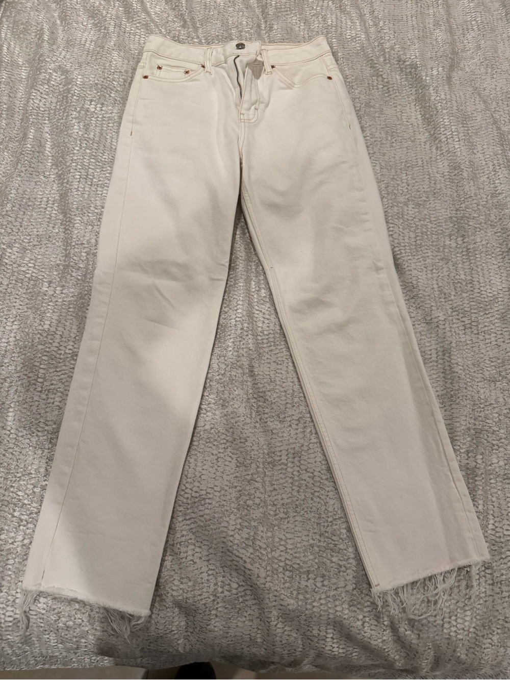Topshop White Straight Jeans with Contrast Stitching